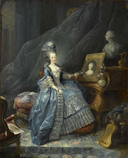 unknow artist Marie Therese of Savoy, Countess of Artois pointing to a portrait of her mother and overlooked by abust of her husband Spain oil painting art